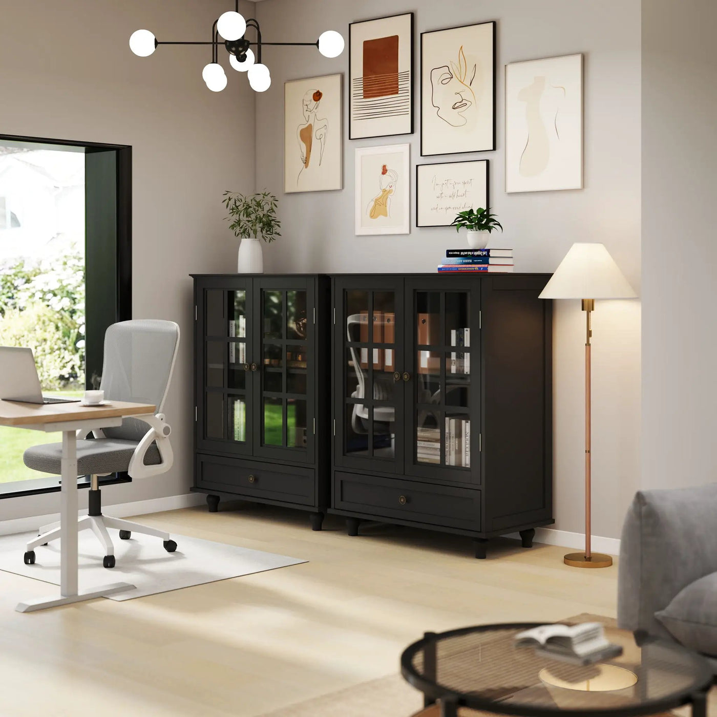 Minimalist Buffet Cabinet With Double Glass Doors And Drawer by HouseOfZazla