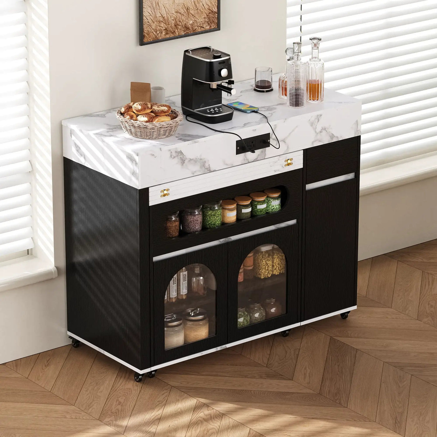 Extendable Dining Table With Folding Top, Rolling Kitchen Island With Drawers And Power Outlet by HouseOfZazla