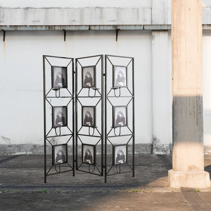 Room Photo Frames Screen Divider Screens, 3 Panel Decorative Screen With Photo Frames, Antique Mirror, Candle Stick - Black by Unique Piece Furniture