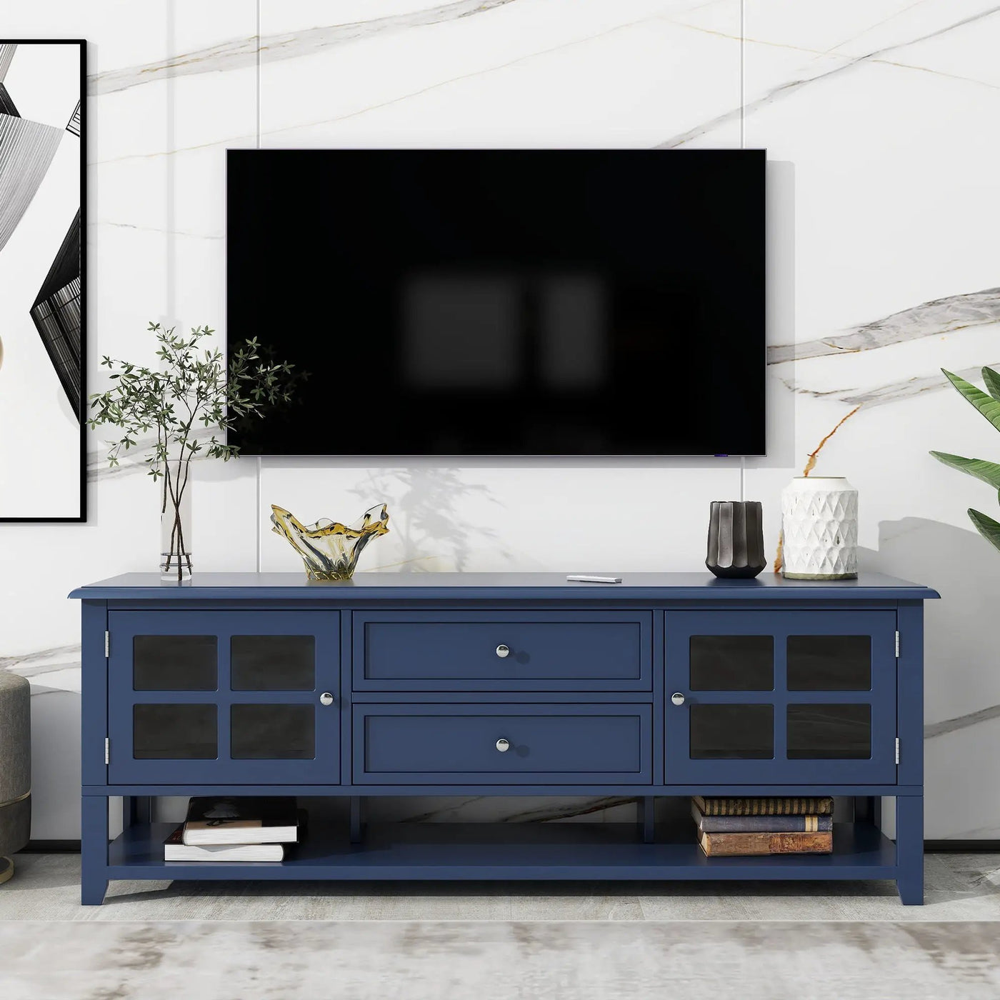 TV Stand, Entertainment Center With Dual Drawers And Hidden Storage, Cabinet With Soft Closing Doors And Sleek Panel Design by HouseOfZazla