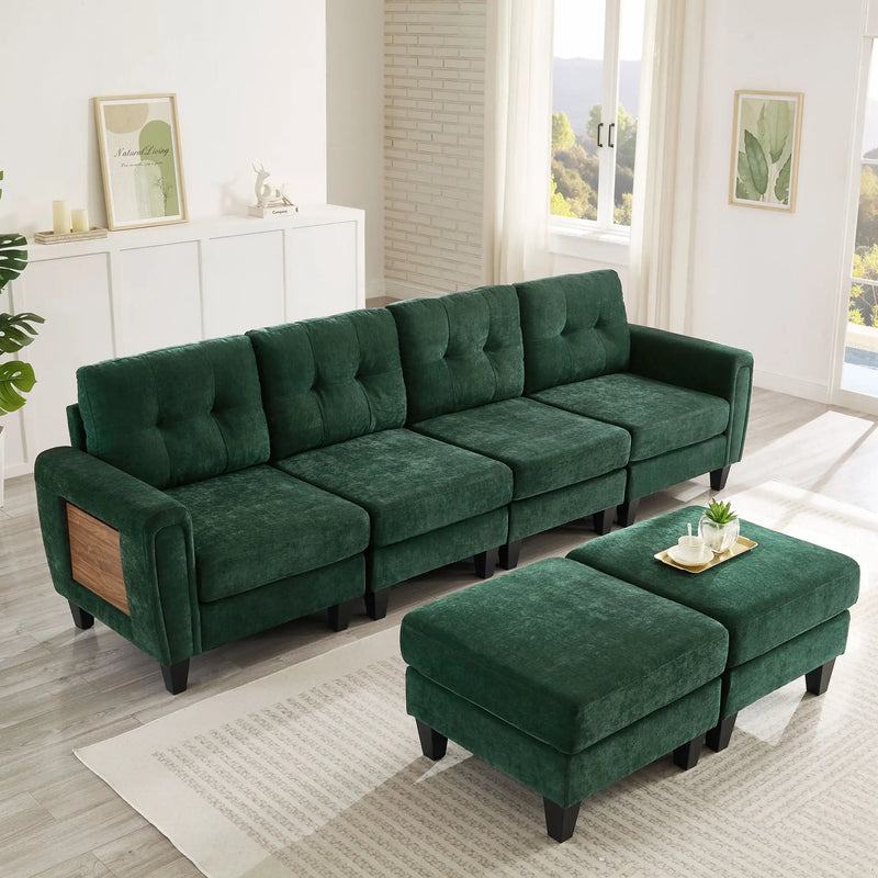 Modular Sectional Sofa With Movable Ottomans, USB Ports & Side Tables by Unique Piece Furniture