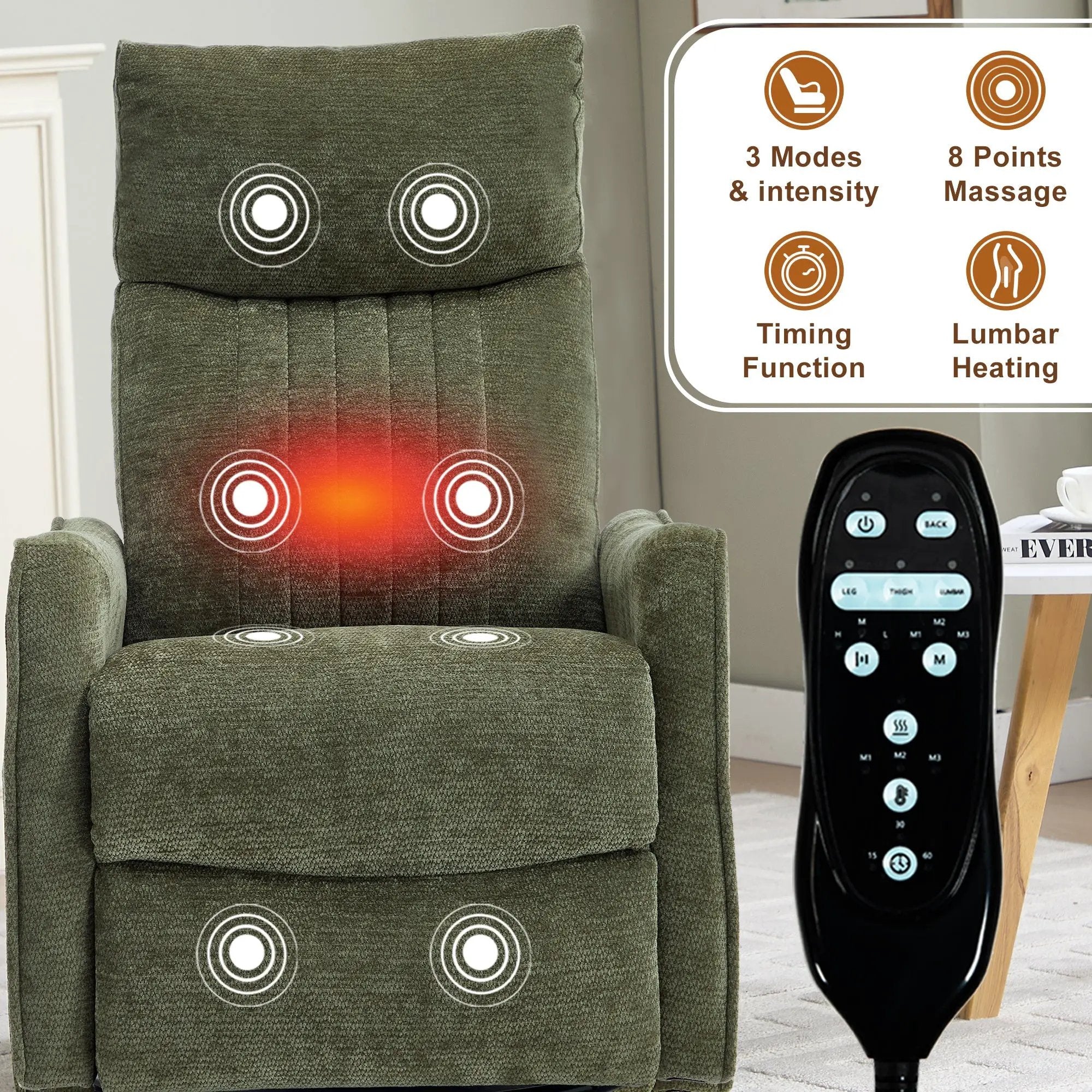Green Heat Massage Manual Recliner Chair by HouseOfZazla