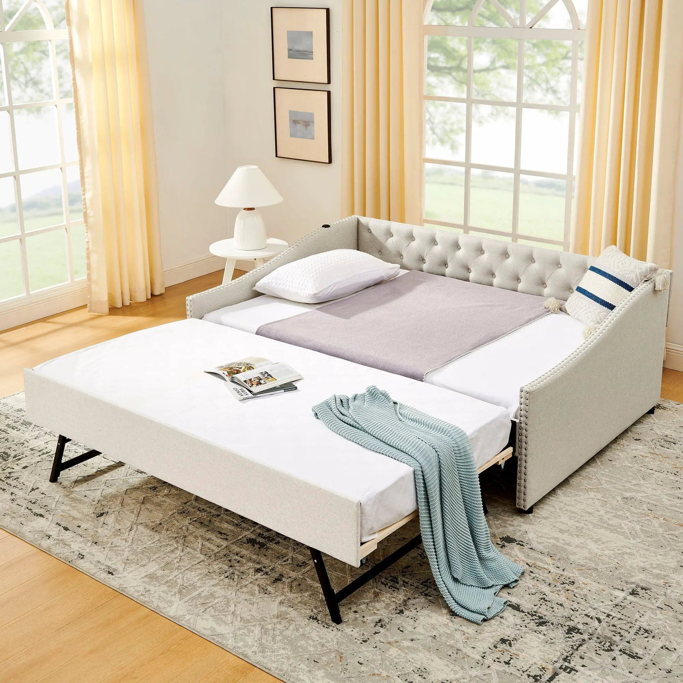 Upholstered Daybed With USB Charging & Pull Out Bed by HouseOfZazla