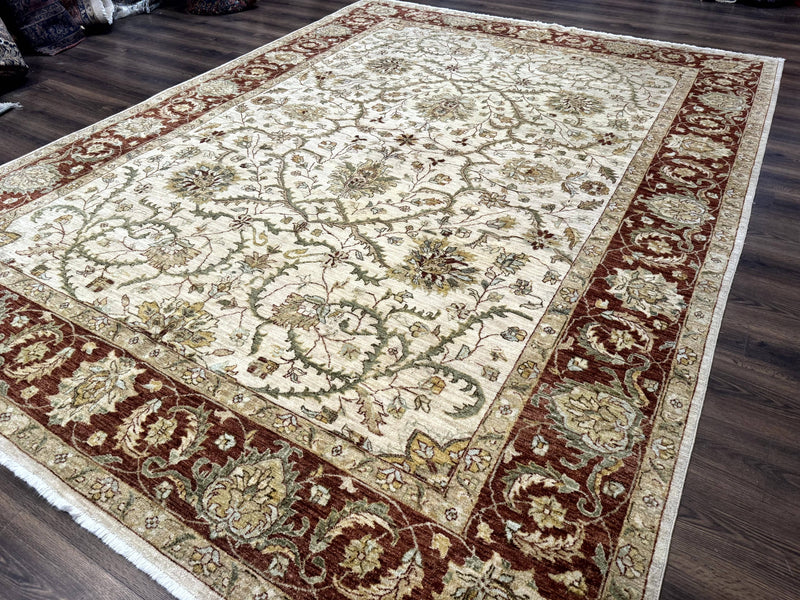 Pakistani Rug 9x12, Floral Allover Peshawar Carpet, Chobi, Beige and Rust Red, Traditional by Jewel Rugs