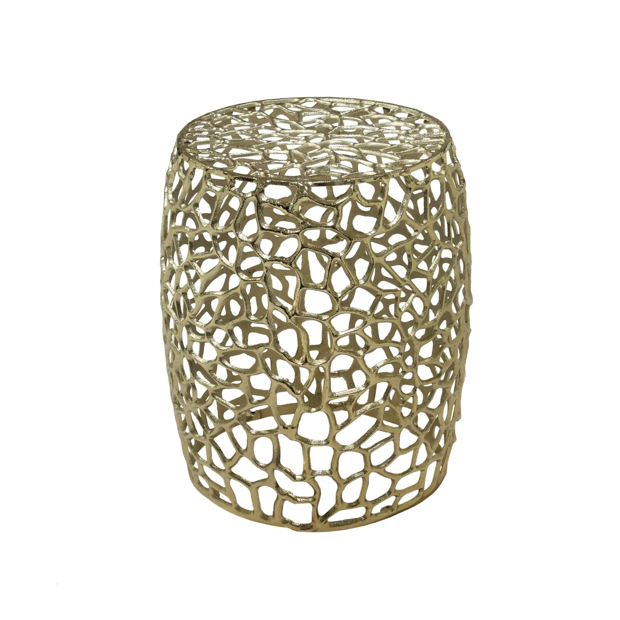 Aluminum Drum End Table with Intricate Design in Gold by HouseOfZazla