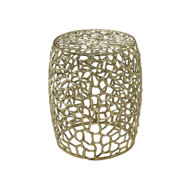 Aluminum Drum End Table with Intricate Design in Gold