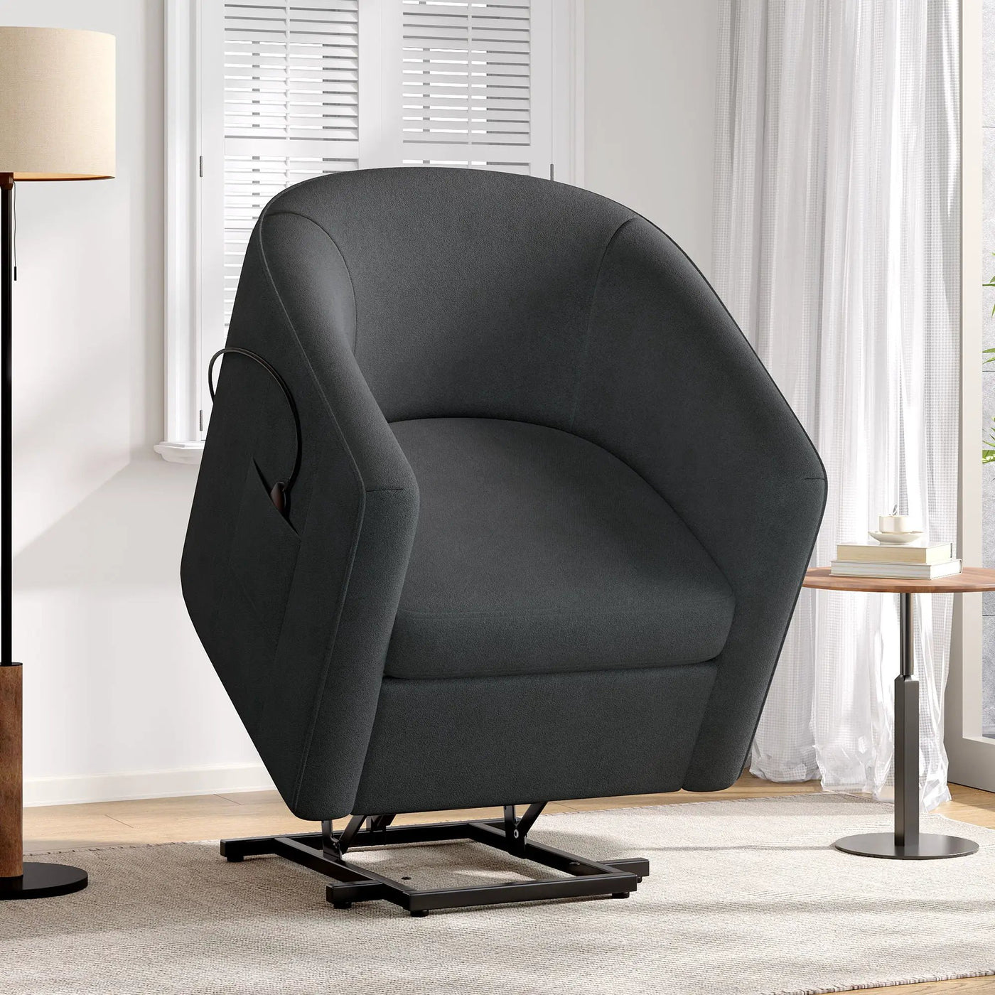 Power Lift Recliner Barrel Shape Reclining Chair With Footrest And Side Pocket by HouseOfZazla