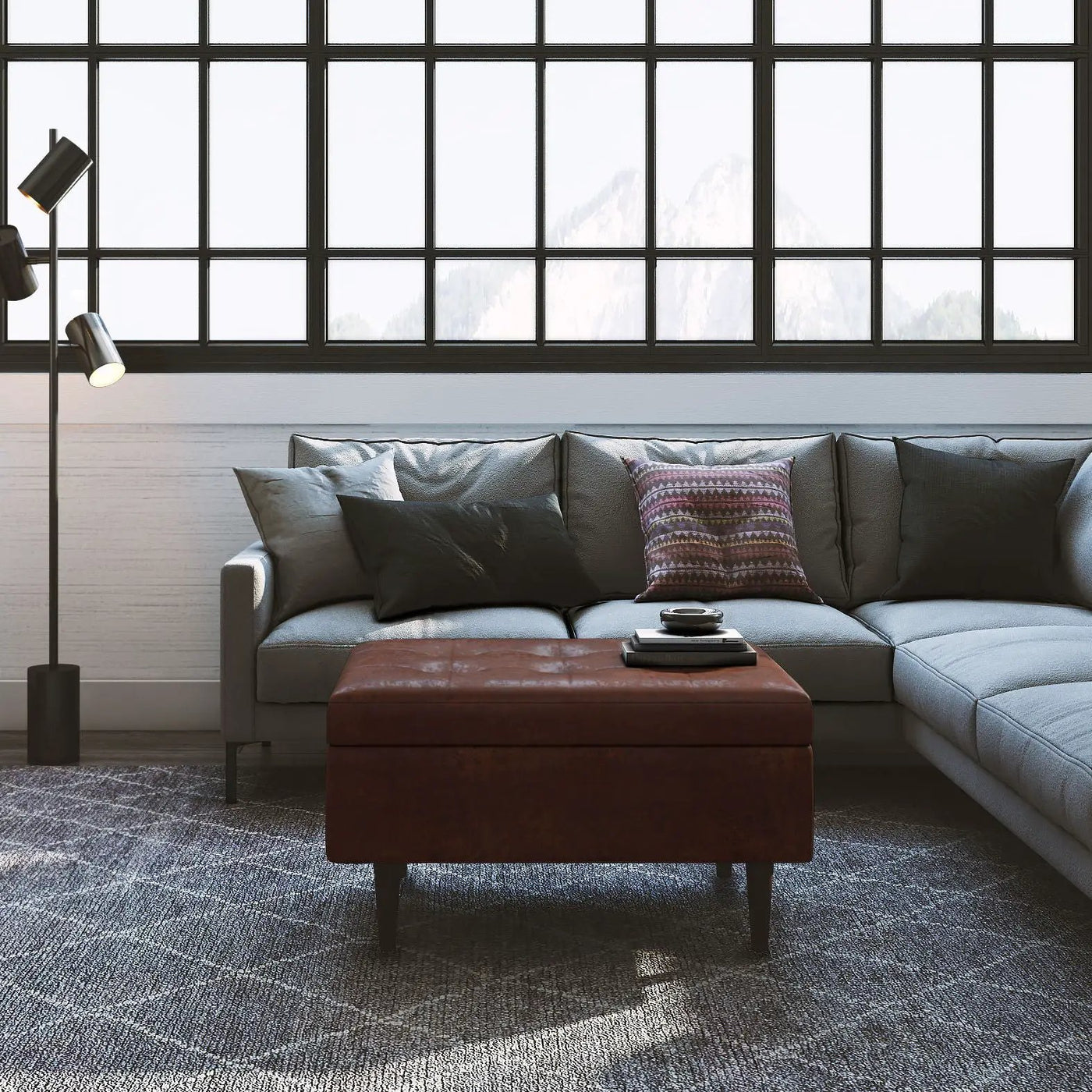 Shay - Large Square Coffee Table Storage Ottoman Mid-Century Style by Unique Piece Furniture