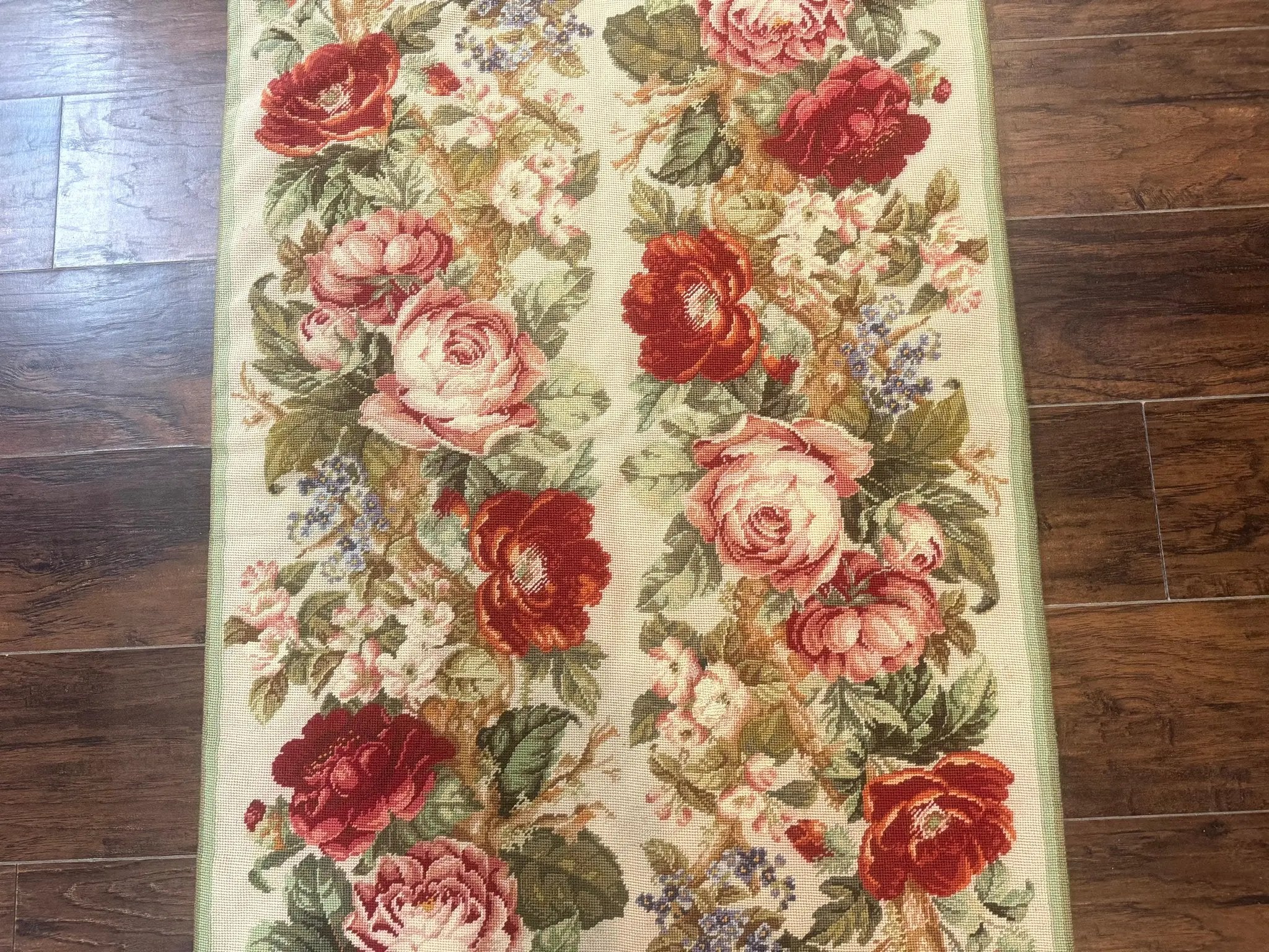 Small Needlepoint Rug 2.8 x 4.7, Floral, Vintage by Jewel Rugs