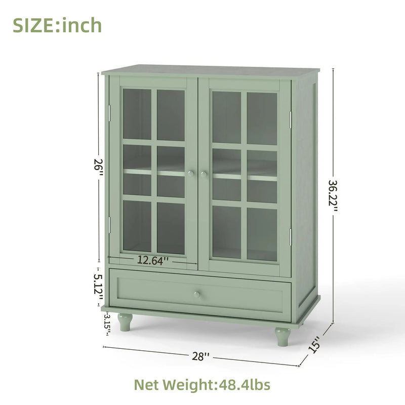 Minimalist Buffet Cabinet With Double Glass Doors And Drawer