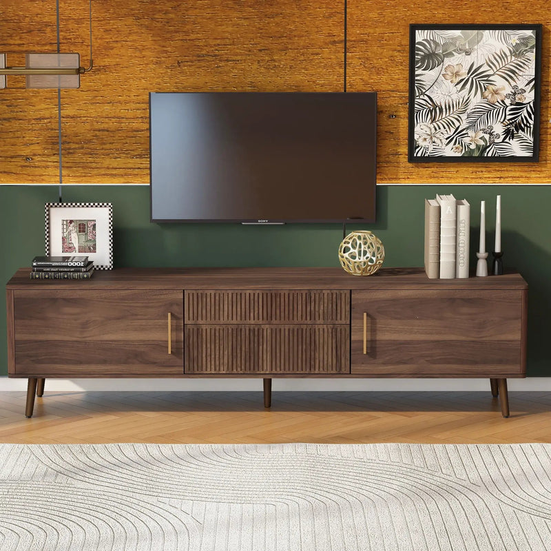 TV Stand With 2 Drawers, Media Console Table For TVs Up To 80'' For Living Room - Walnut by Unique Piece Furniture