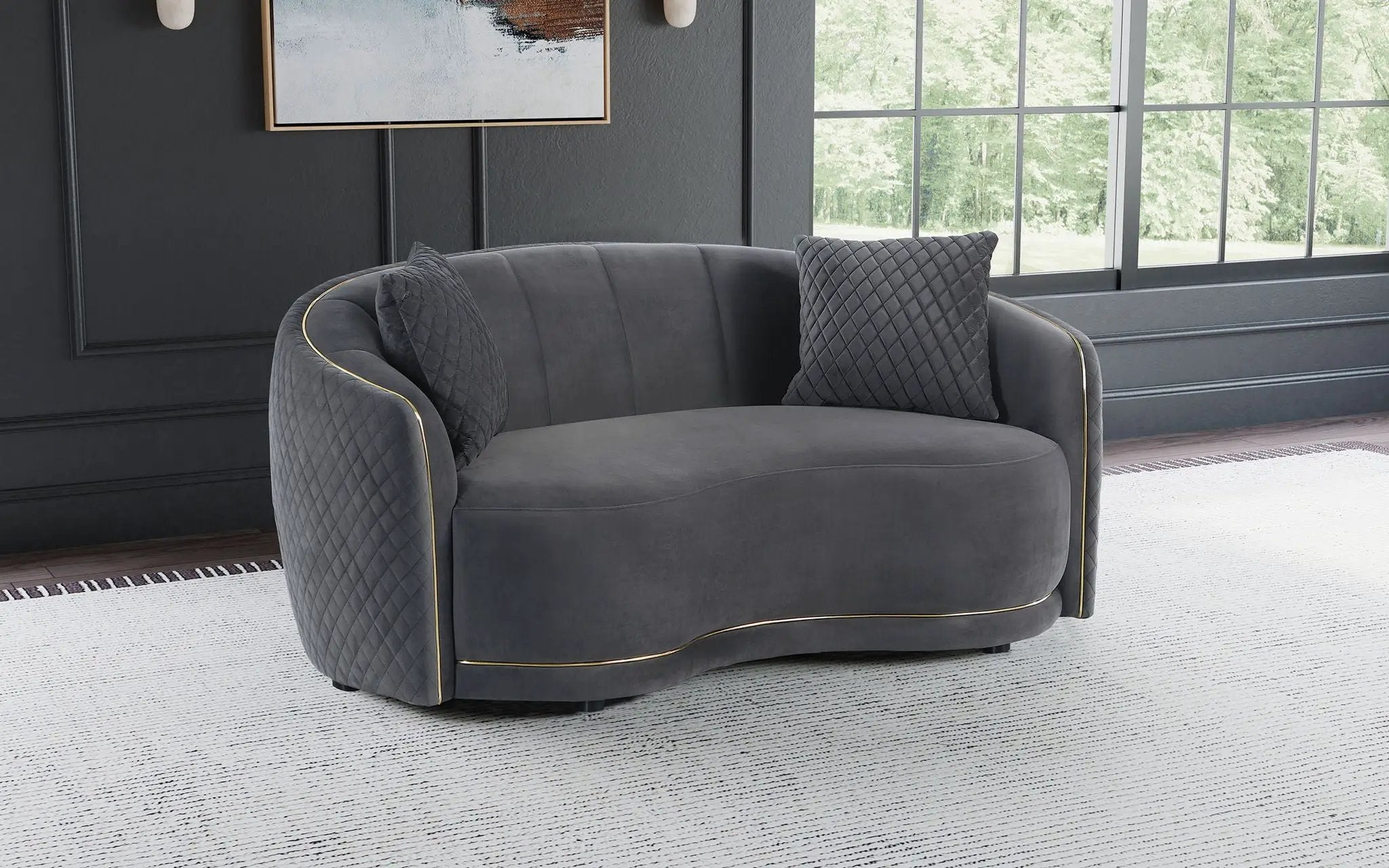 Brookside Velvet Upholstered Curved Loveseat Dark Grey by Unique Piece Furniture