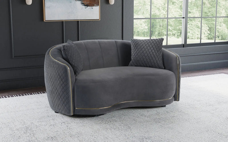 Brookside Velvet Upholstered Curved Loveseat Dark Grey by Unique Piece Furniture