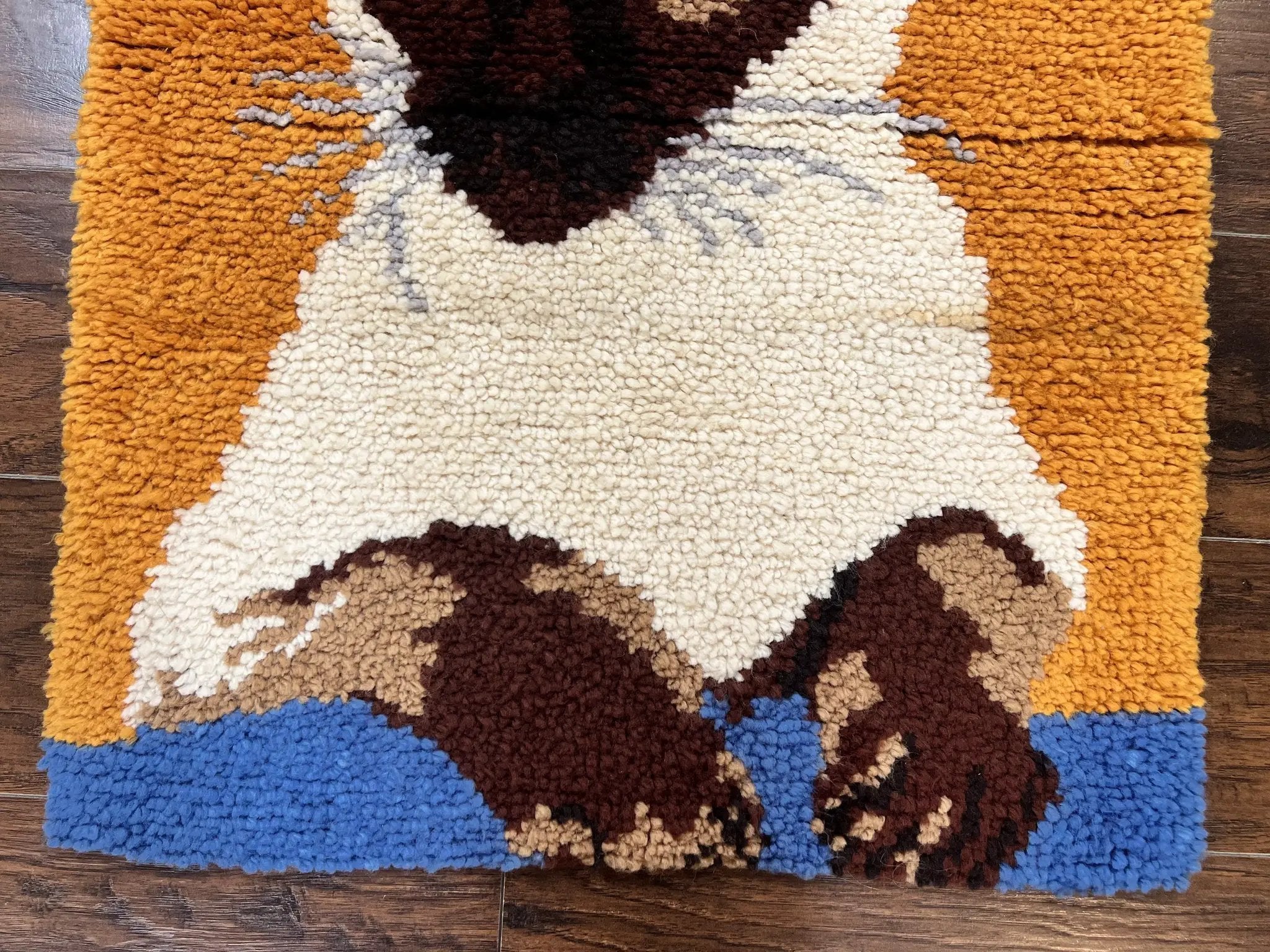 Small Shag Rug with Siamese Cat Pictorial, 2x3 ft Rug, Wool, Vintage, Danish Rya Shag Rug, Orange by Jewel Rugs