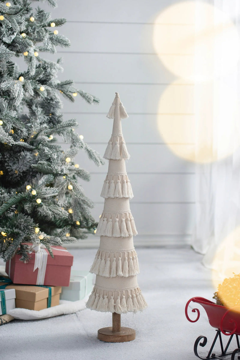 Fringes Embellished Cone With Wooden Base by HouseOfZazla
