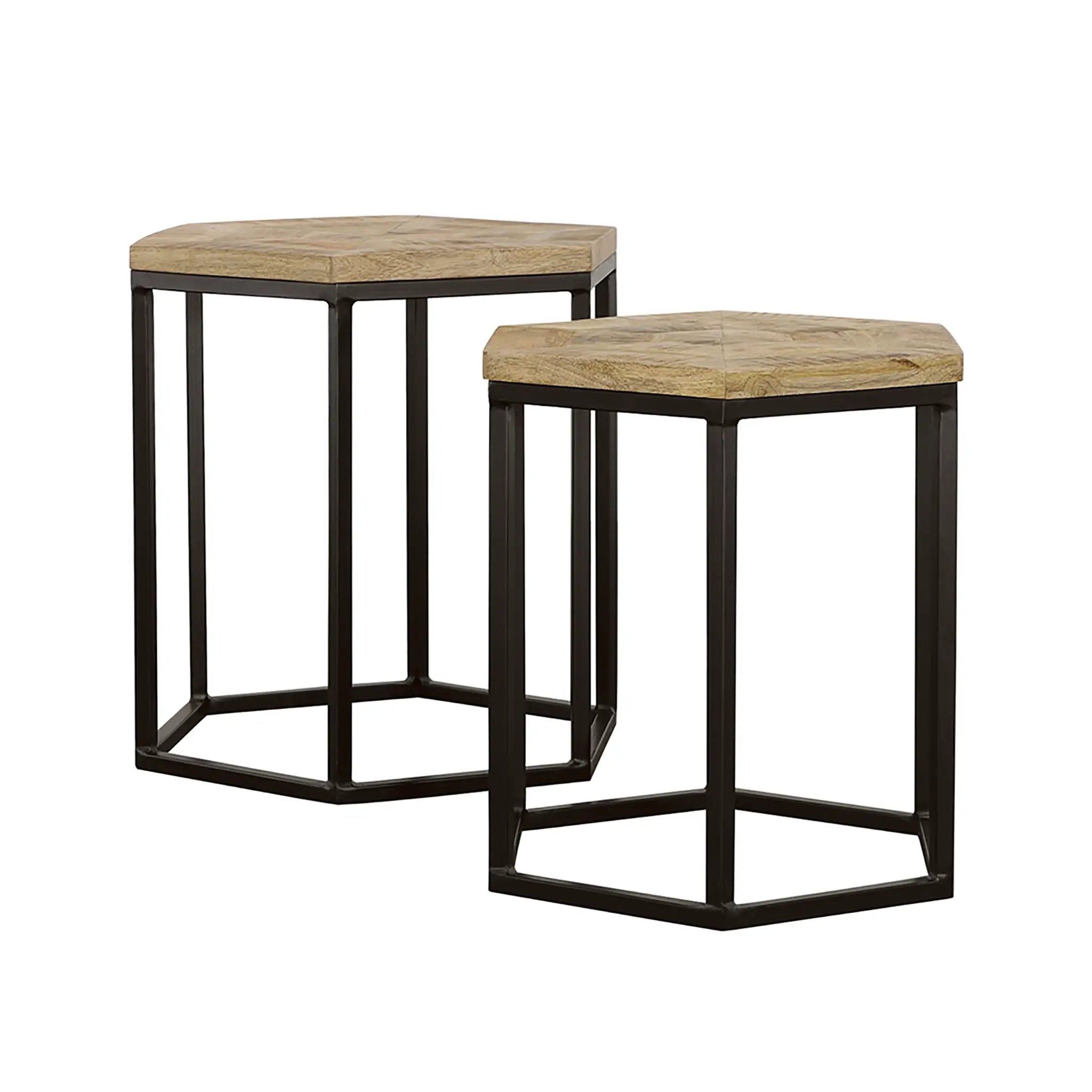 2 Piece Nesting Table With Hexagon Base - Brown by HouseOfZazla