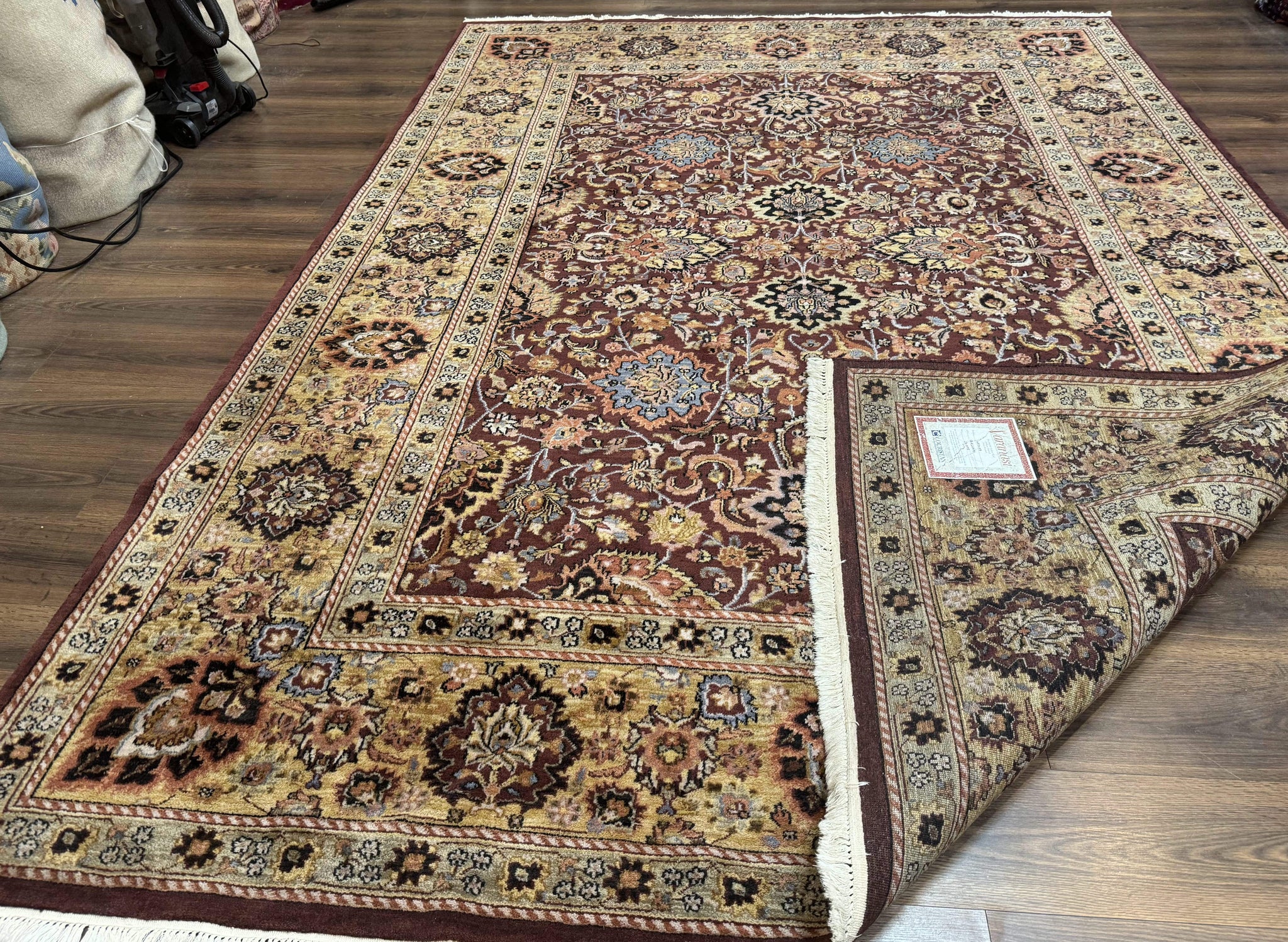 Indo Persian Rug 8x11, Eggplant & Tan, Allover Pattern, Wool Couristan Handmade Rug by Jewel Rugs