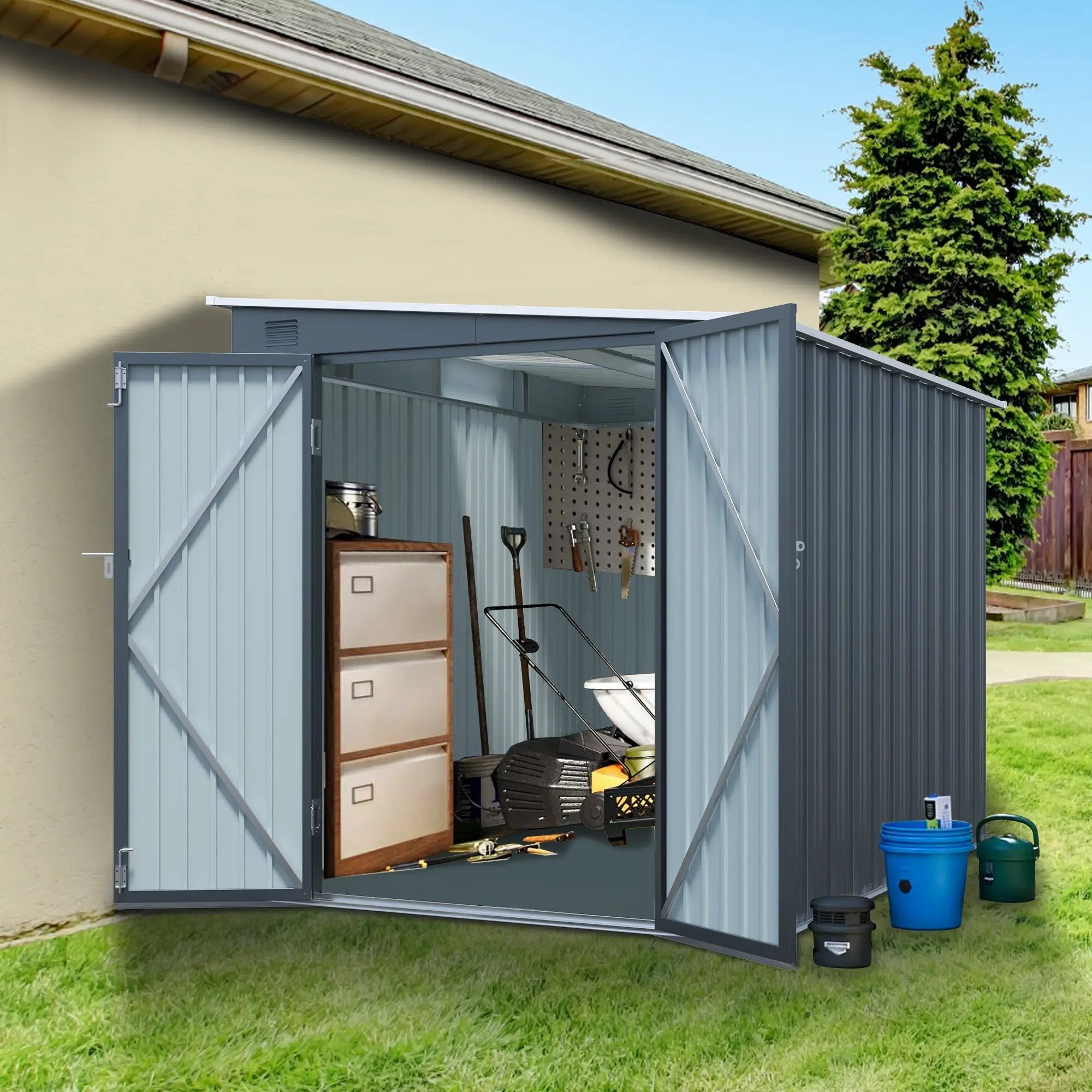 6x8FT Galvanized Steel Outdoor Storage Shed by HouseOfZazla