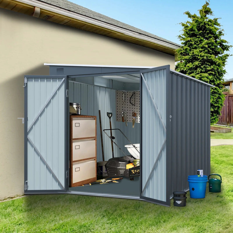 6x8FT Galvanized Steel Outdoor Storage Shed by HouseOfZazla