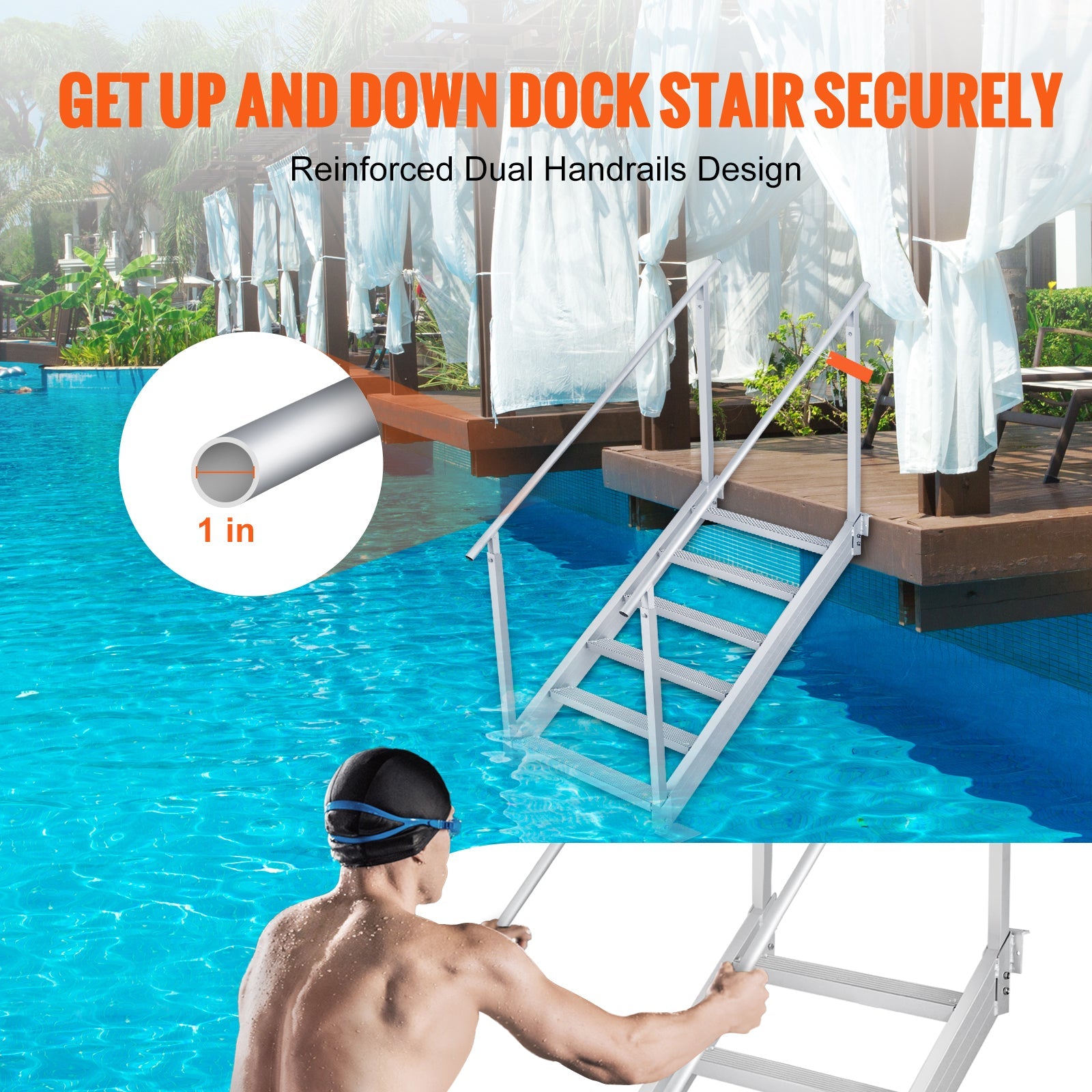 Dock Ladder, 43''-51'' Adjustable Height, 6 Steps with Dual Handrails by HouseOfZazla