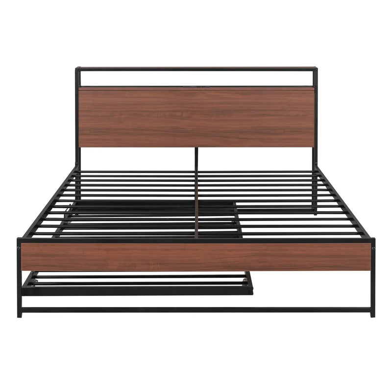 Platform Bed Frame With Trundle, USB Ports And Slat Support, No Box Spring Needed by Unique Piece Furniture