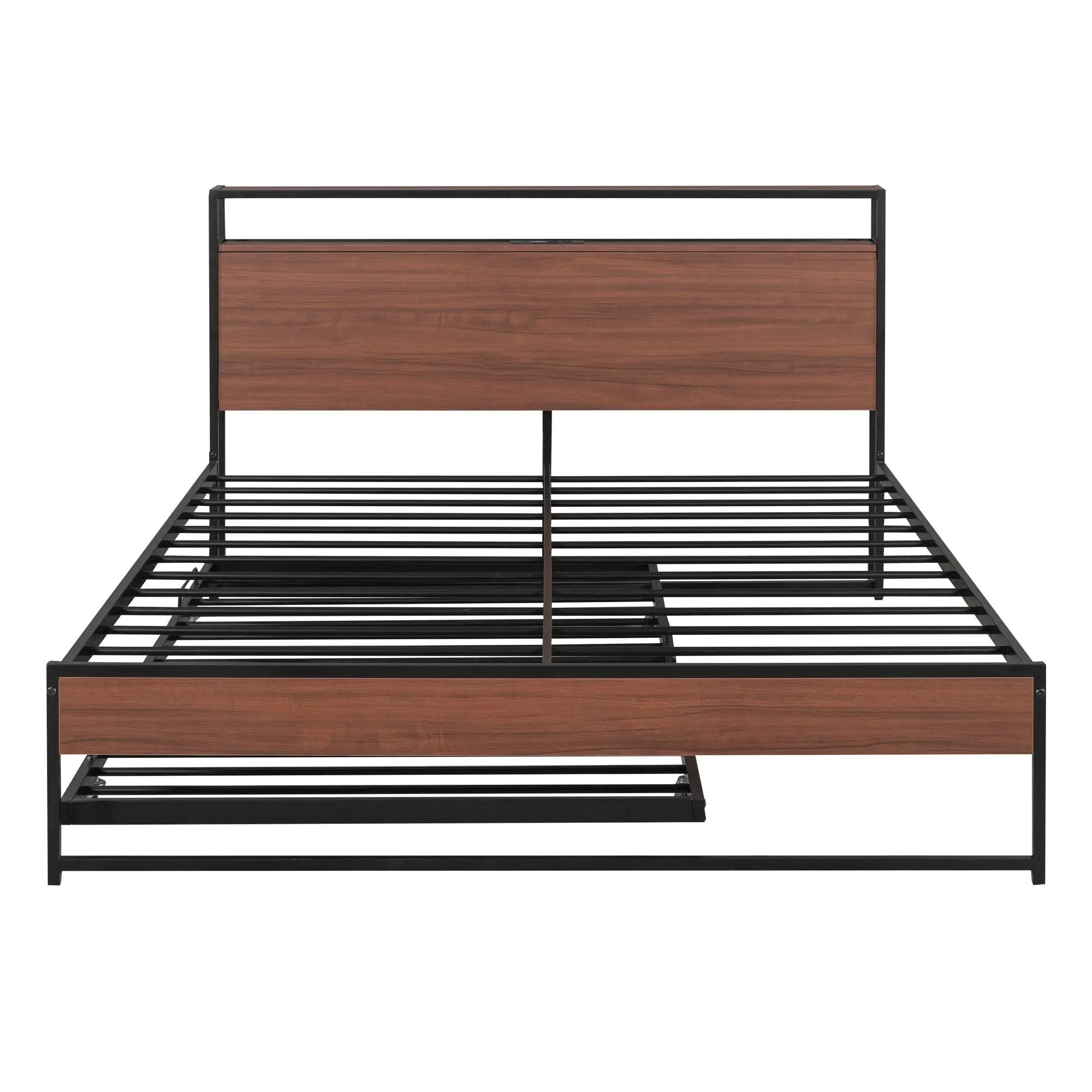 Platform Bed Frame With Trundle, USB Ports And Slat Support, No Box Spring Needed by HouseOfZazla