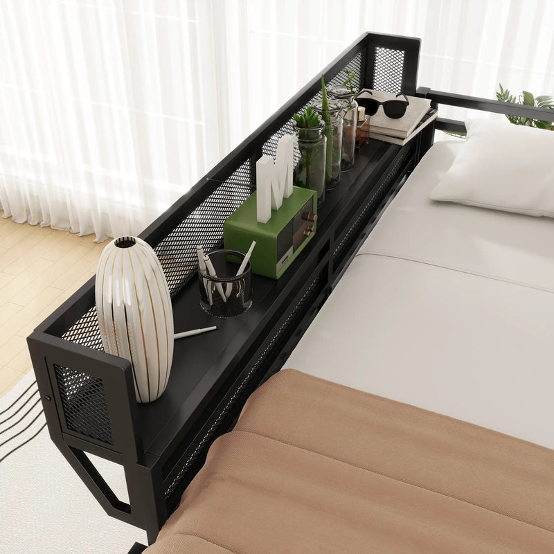 Full Size Loft Bed with Ladder and Storage Shelves by HouseOfZazla