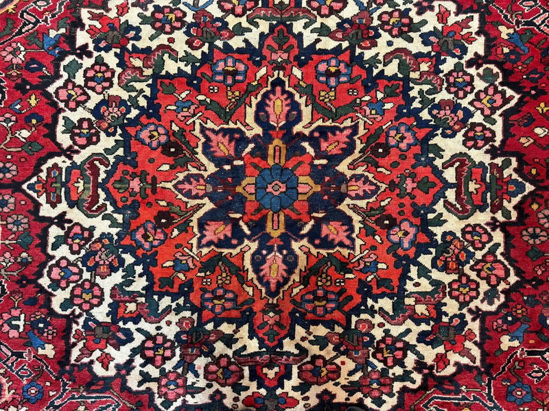 Rare Persian Bakhtiari Rug 10x13, Red, Semi Antique, Large Persian Carpet, Handmade by Jewel Rugs