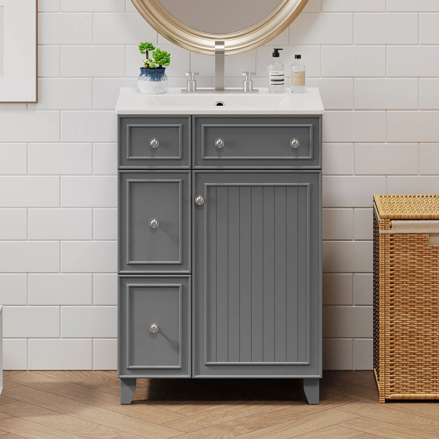 Transitional Style Bathroom Vanity Cabinet With Ceramic Sink by HouseOfZazla