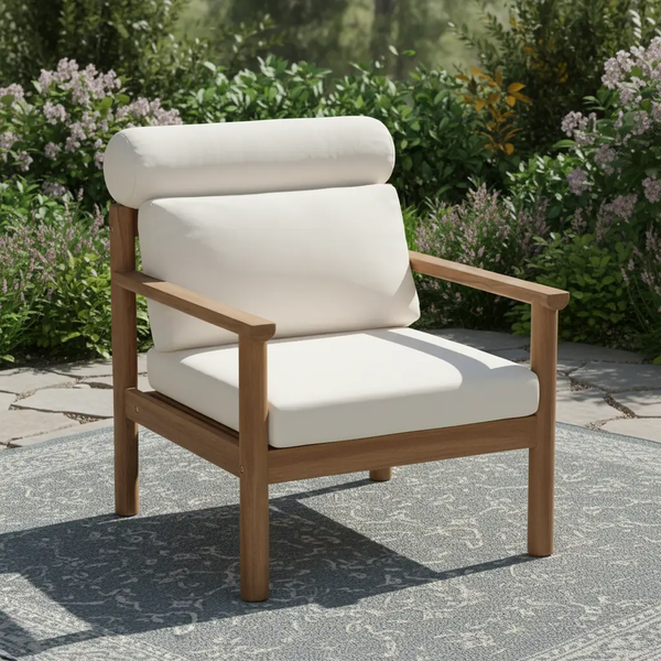28" Mid-Century Modern Acacia Wood Outdoor Patio Chair