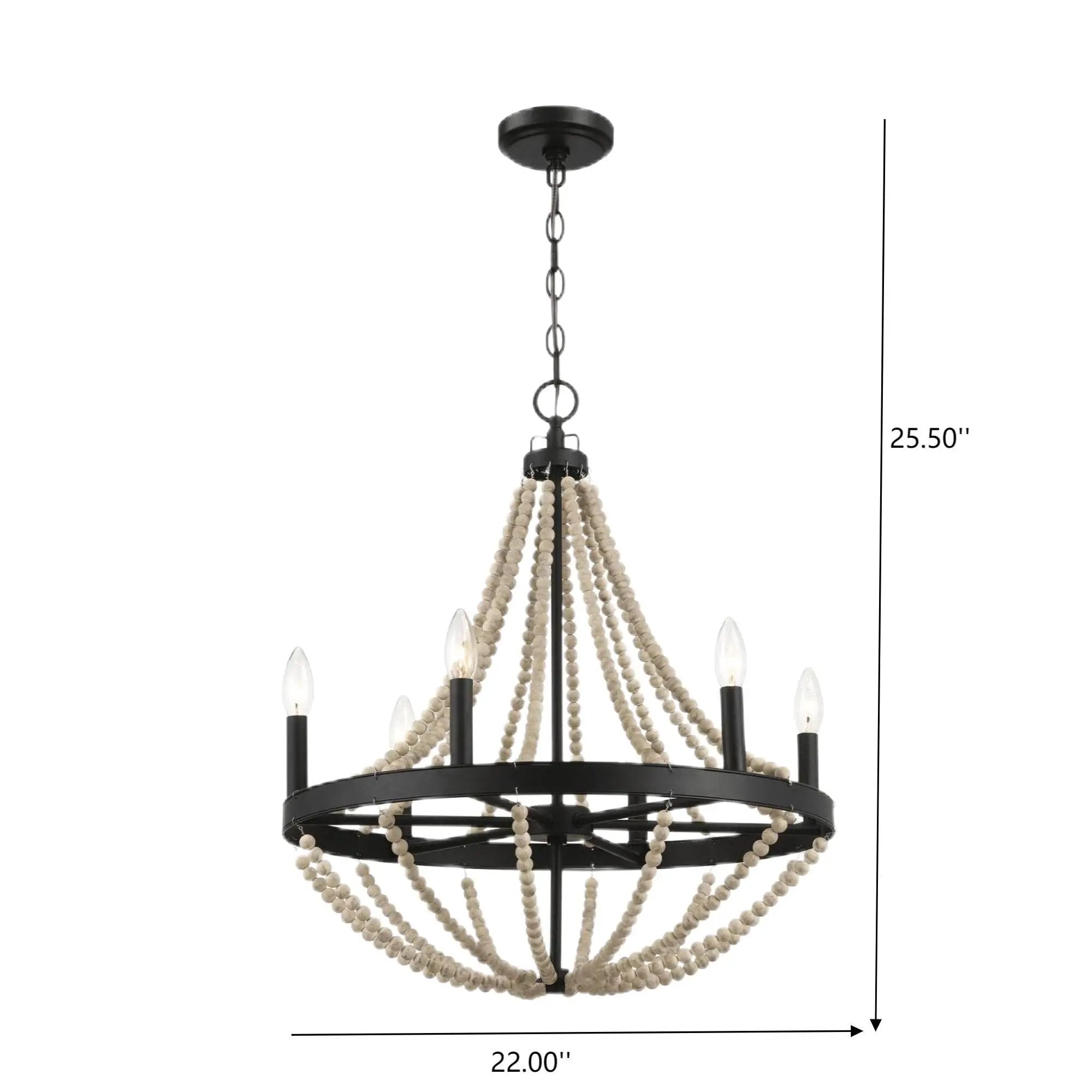 Starry - Chandelier 6 Candle Light Wood Beaded Pendant Light For Dining Room - Black / Clear by Unique Piece Furniture