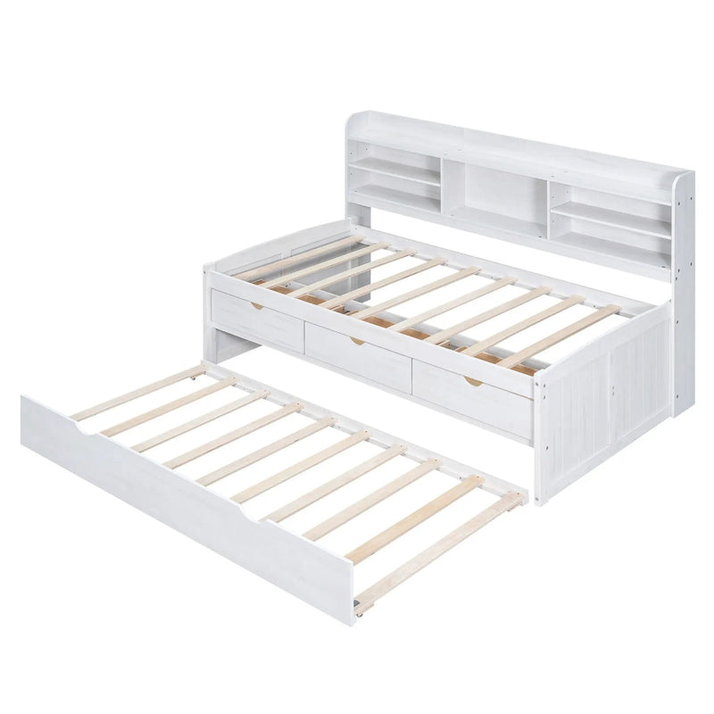 Captain Bed With Built In Bookshelves, 3 Storage Drawers, And Trundle by HouseOfZazla