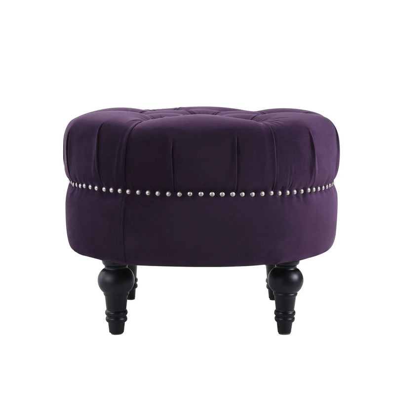 Dawn - Tufted Round Ottoman Nailhead Accents - Purple by HouseOfZazla