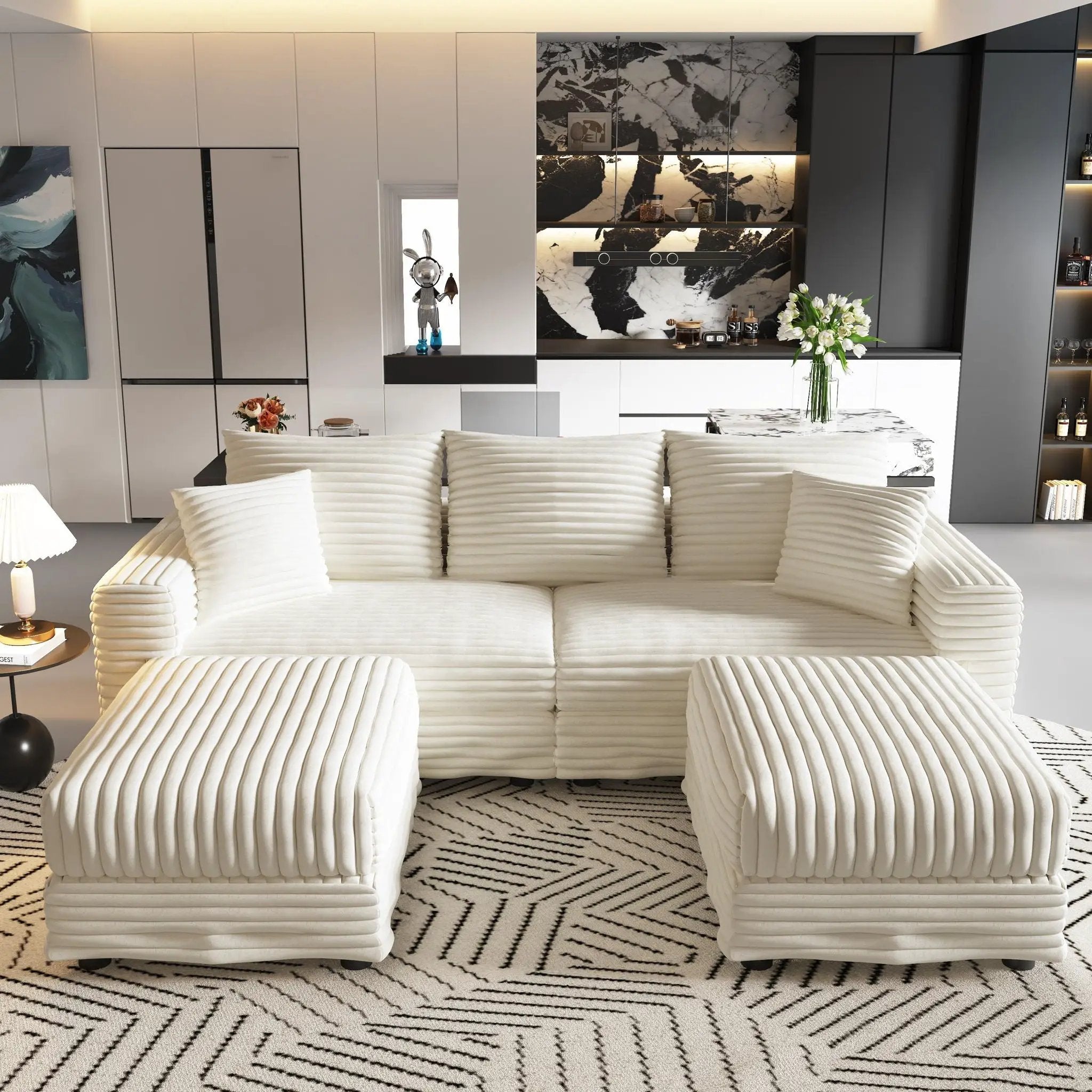 Deep Seat Convertible Sofa With Soft Pillows And Ottomans by HouseOfZazla