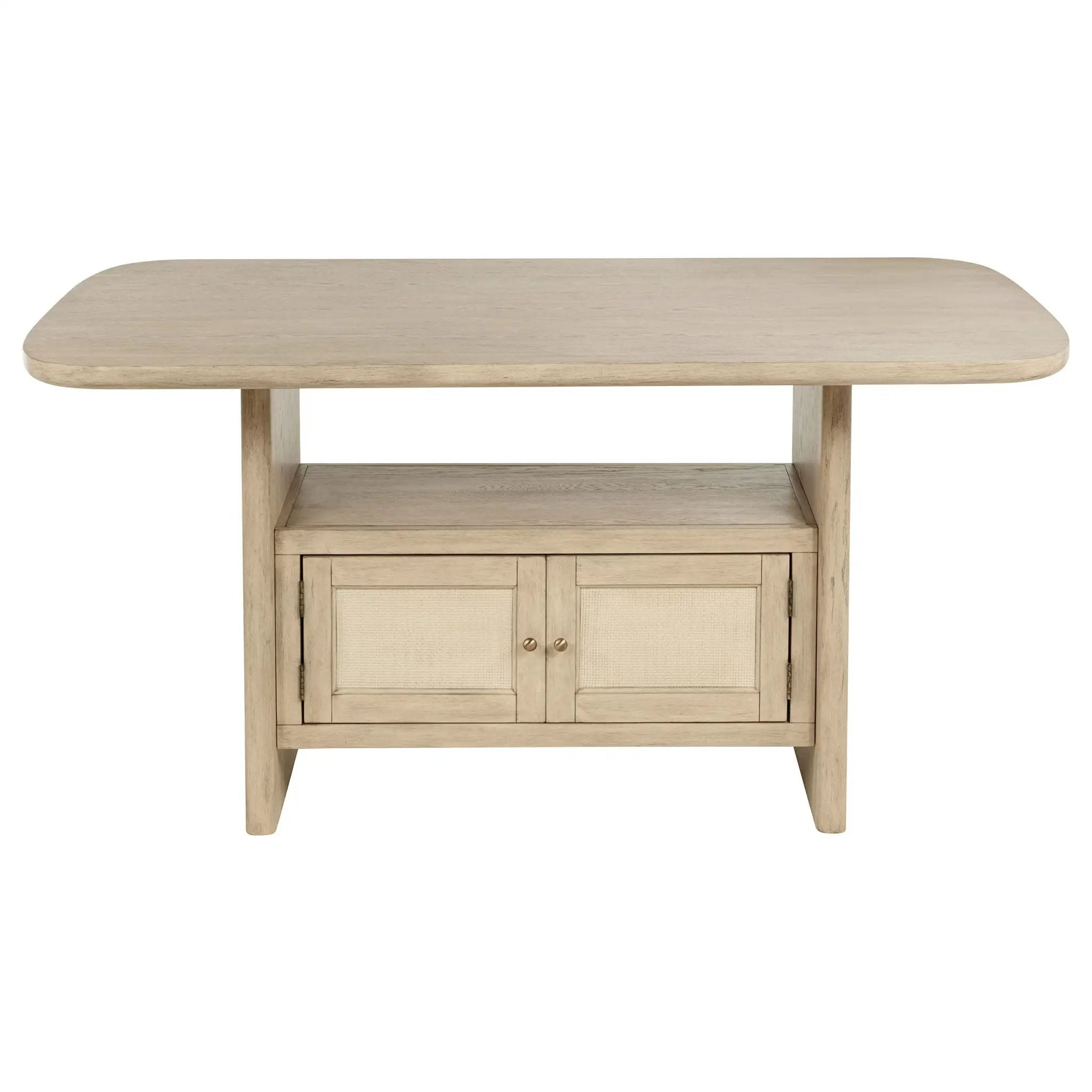 Kailani Cane Counter Height Storage Dining Table Beige Oak by Unique Piece Furniture