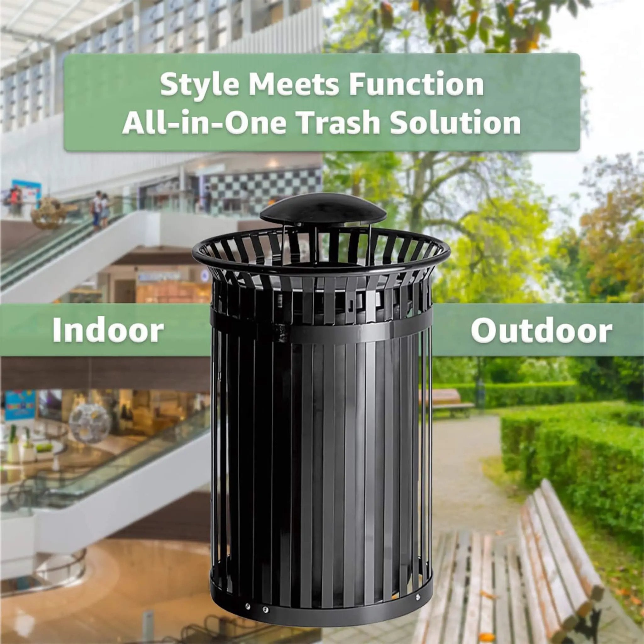 45-Gallon Heavy-Duty Commercial Round Waste Bin With Rain Bonnet Lid (SAK94380) by SAKSBY WHOLESALE