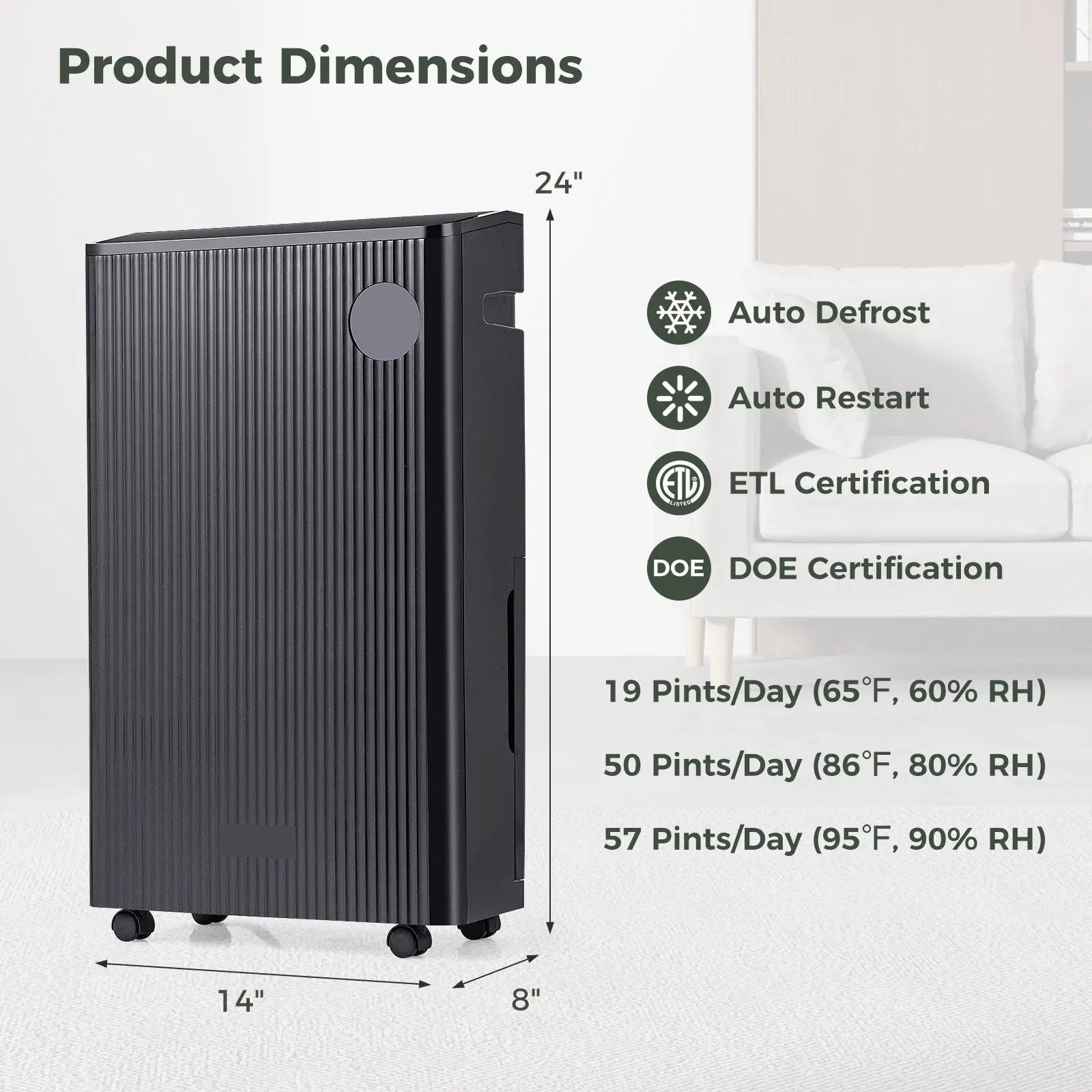 4500 Sq. Ft 57 Pint Quiet Dehumidifier for Basement with 4 Modes-Black by DirectDeals