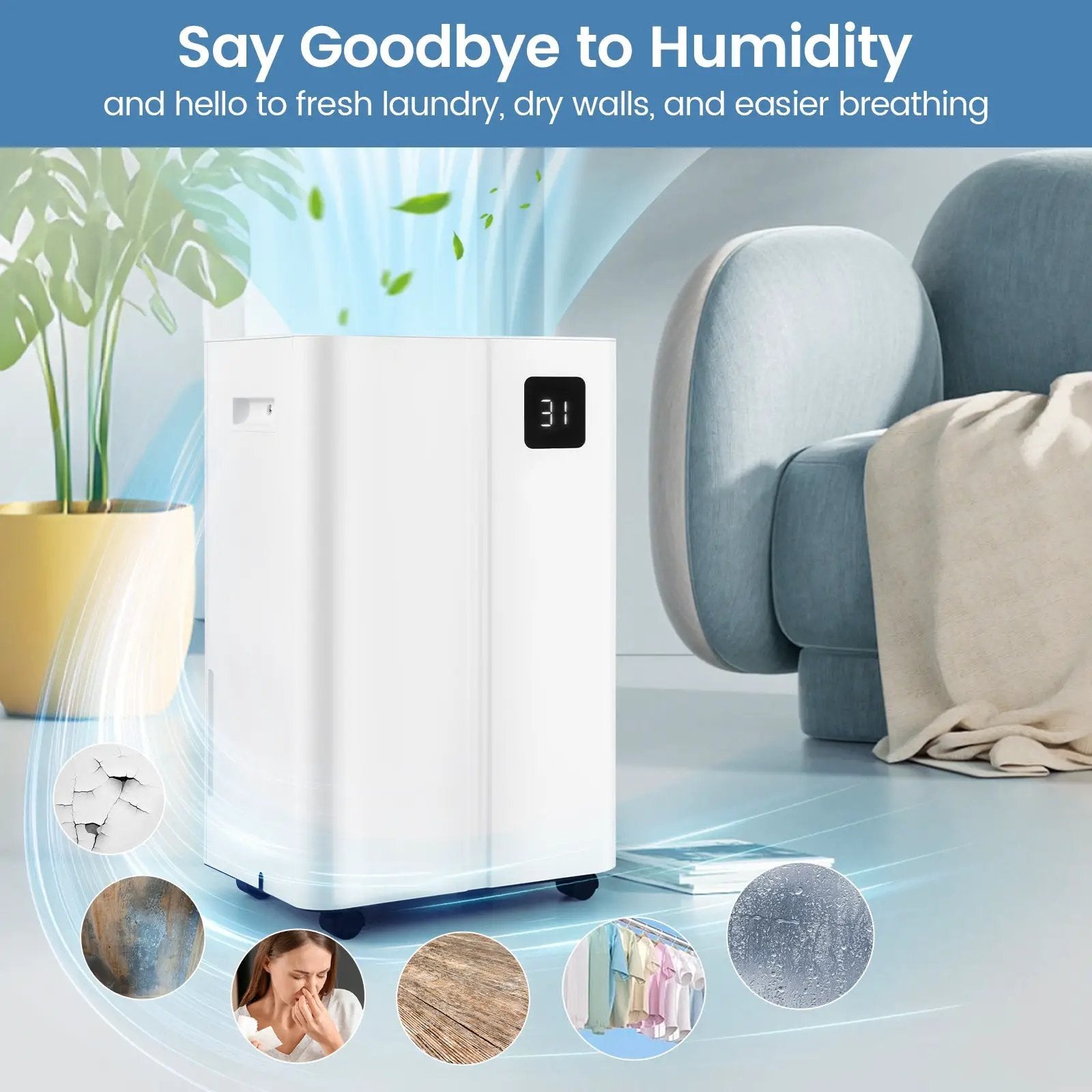 4500 Sq.Ft 54 Pints Dehumidifier with 3 Modesfor Home and Basement-White by DirectDeals