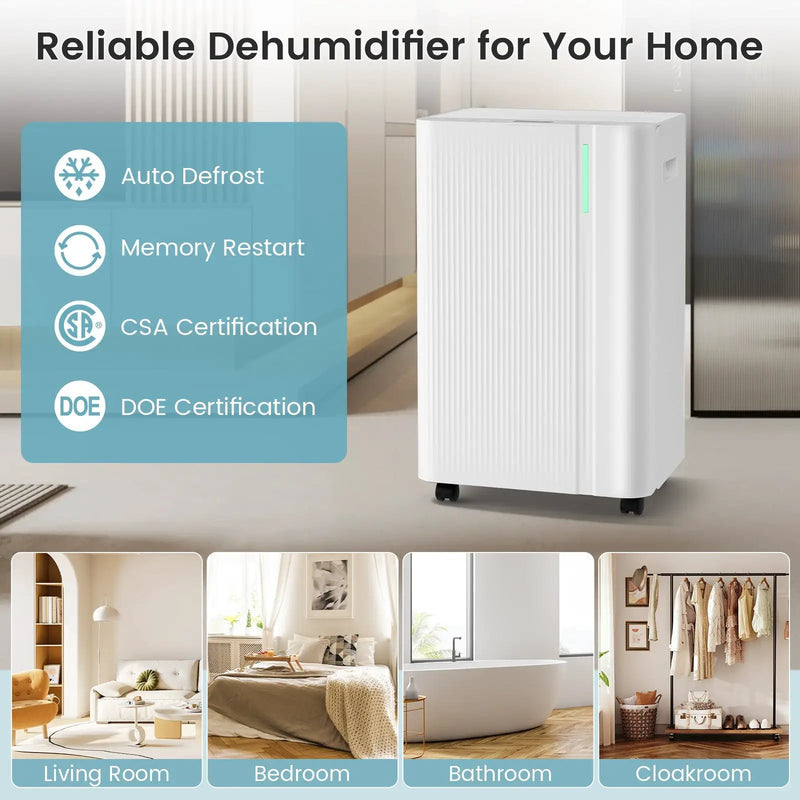 4500 Sq.Ft 54 Pints Dehumidifier with Drain Hose for Home-White by DirectDeals