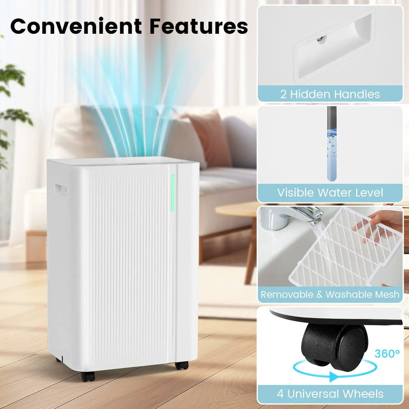 4500 Sq.Ft 54 Pints Dehumidifier with Drain Hose for Home-White by DirectDeals