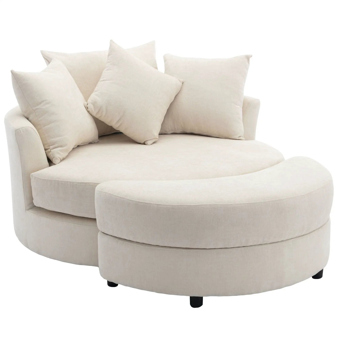 360° Swivel Accent Barrel Chair With Storage Ottoman & 4 Pillows, Modern Leisure Chair Round Accent For Living Room by HouseOfZazla