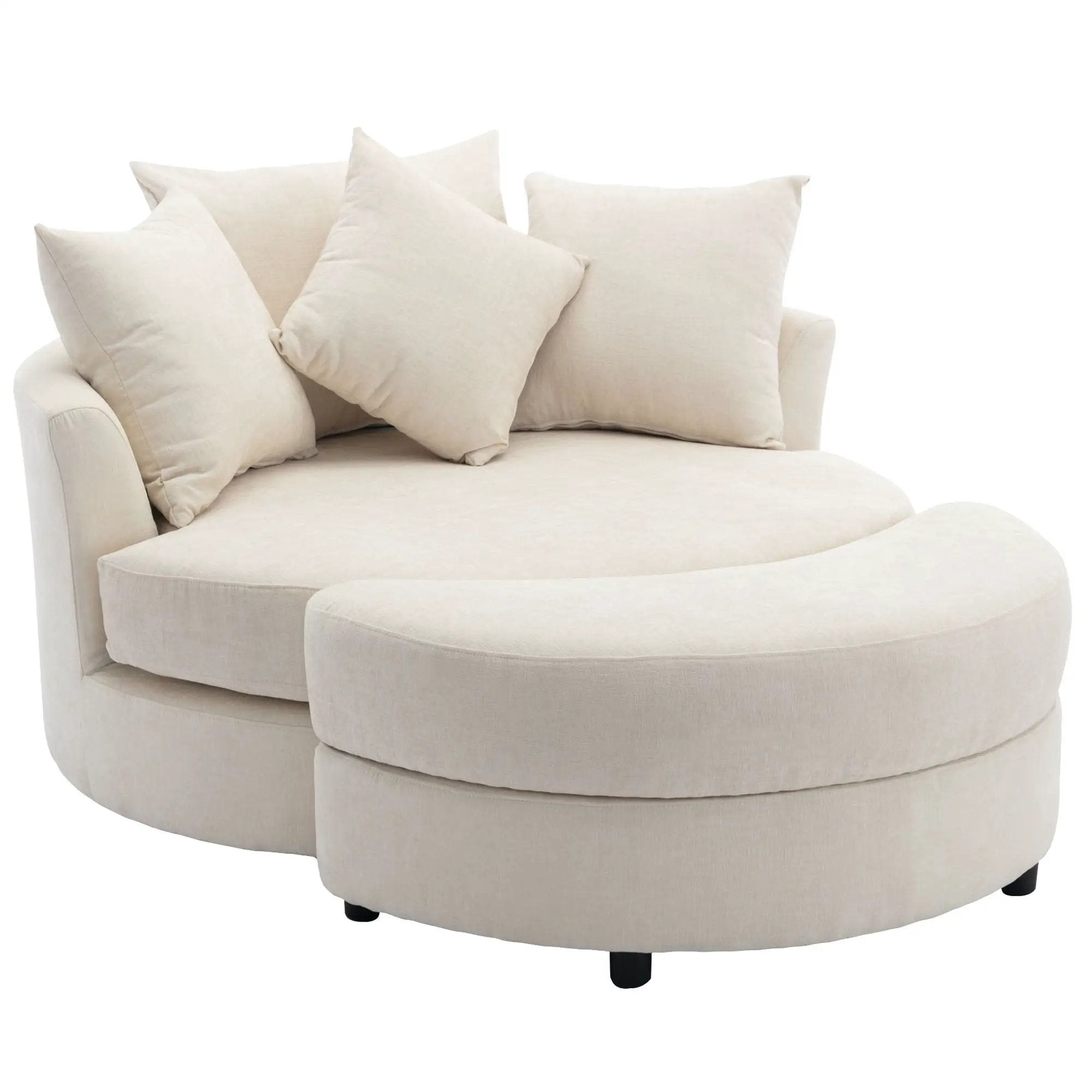 360° Swivel Accent Barrel Chair With Storage Ottoman & 4 Pillows, Modern Leisure Chair Round Accent For Living Room by HouseOfZazla