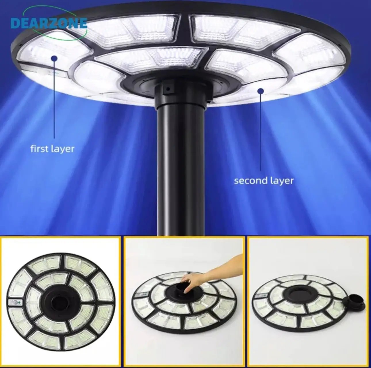 4500W Solar Outdoor Light Round 360° Wide Angle UFO Garden Pole And Wall Street Lights with Remote by Outdoor Solar Outlet
