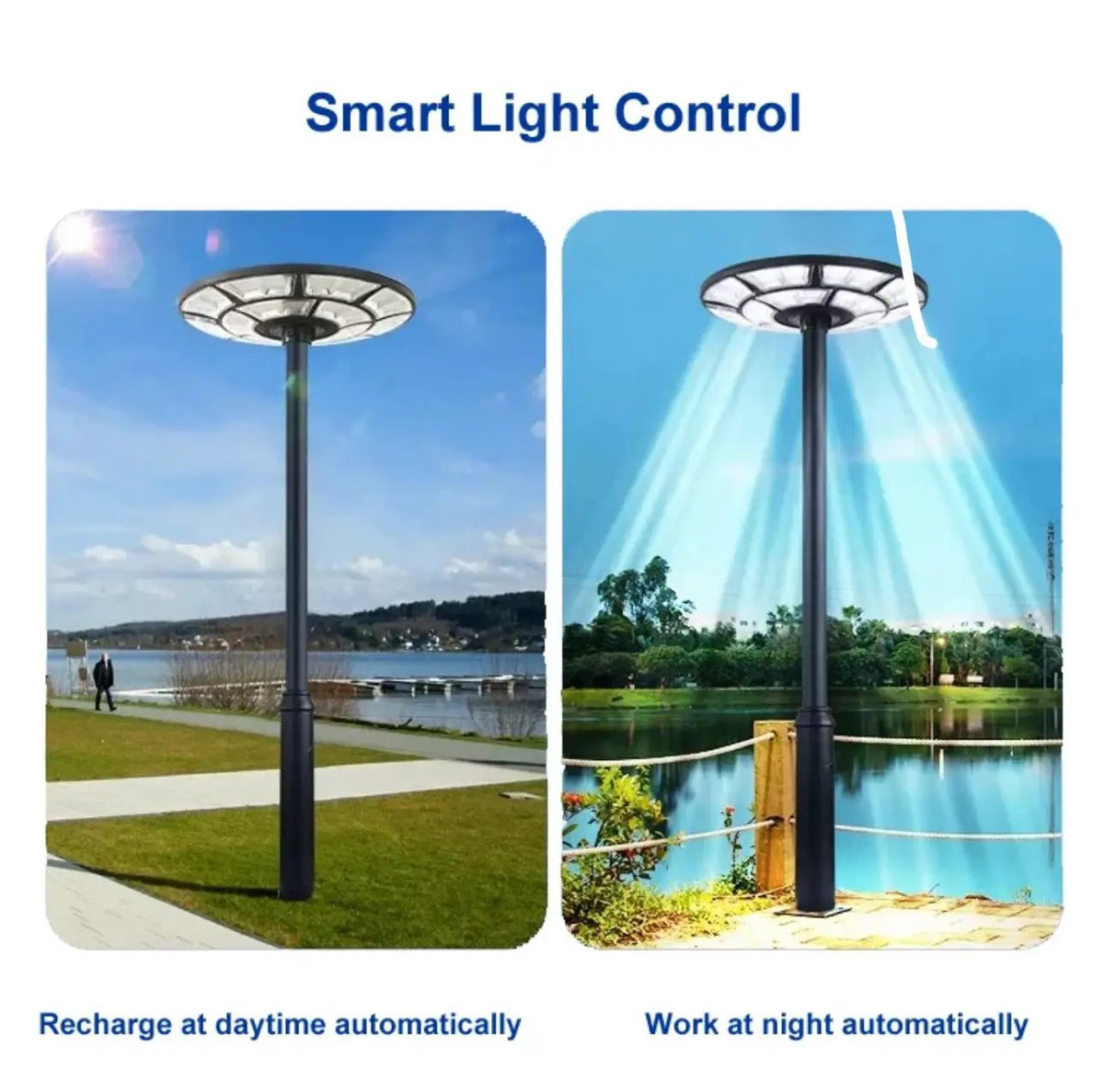 4500W Solar Outdoor Light Round 360° Wide Angle UFO Garden Pole And Wall Street Lights with Remote by Outdoor Solar Outlet