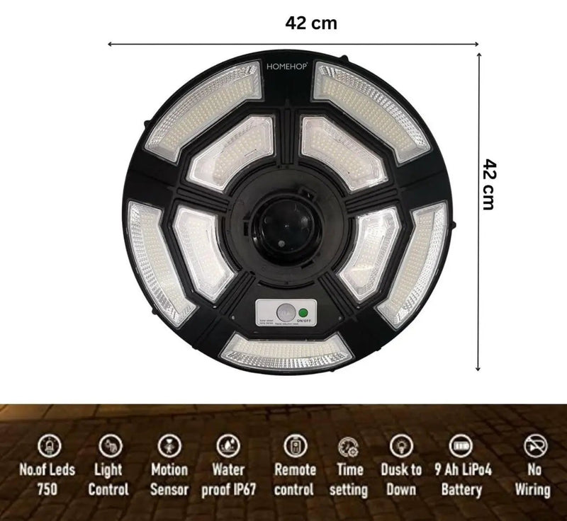 4500W Solar Outdoor Light Round 360° Wide Angle UFO Garden Pole And Wall Street Lights with Remote by Outdoor Solar Outlet