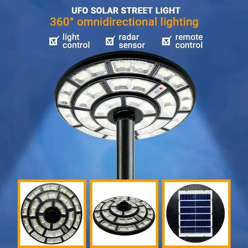 4500W Solar Outdoor Light Round 360° Wide Angle UFO Garden Pole And Wall Street Lights with Remote by Outdoor Solar Outlet