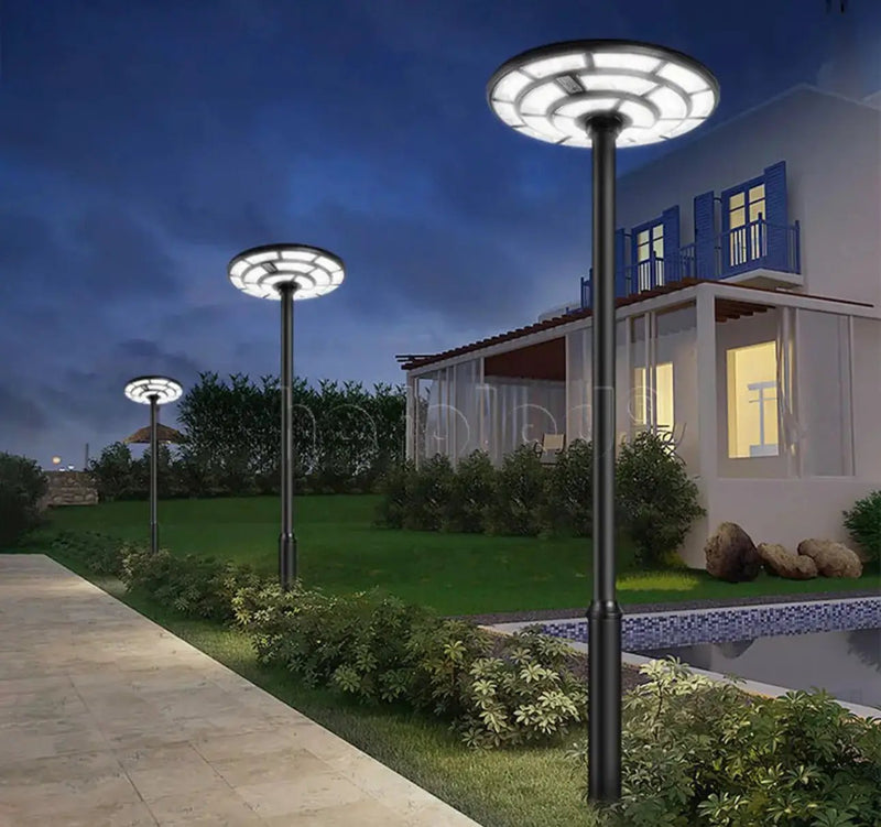 4500W Solar Outdoor Light Round 360° Wide Angle UFO Garden Pole And Wall Street Lights with Remote by Outdoor Solar Outlet