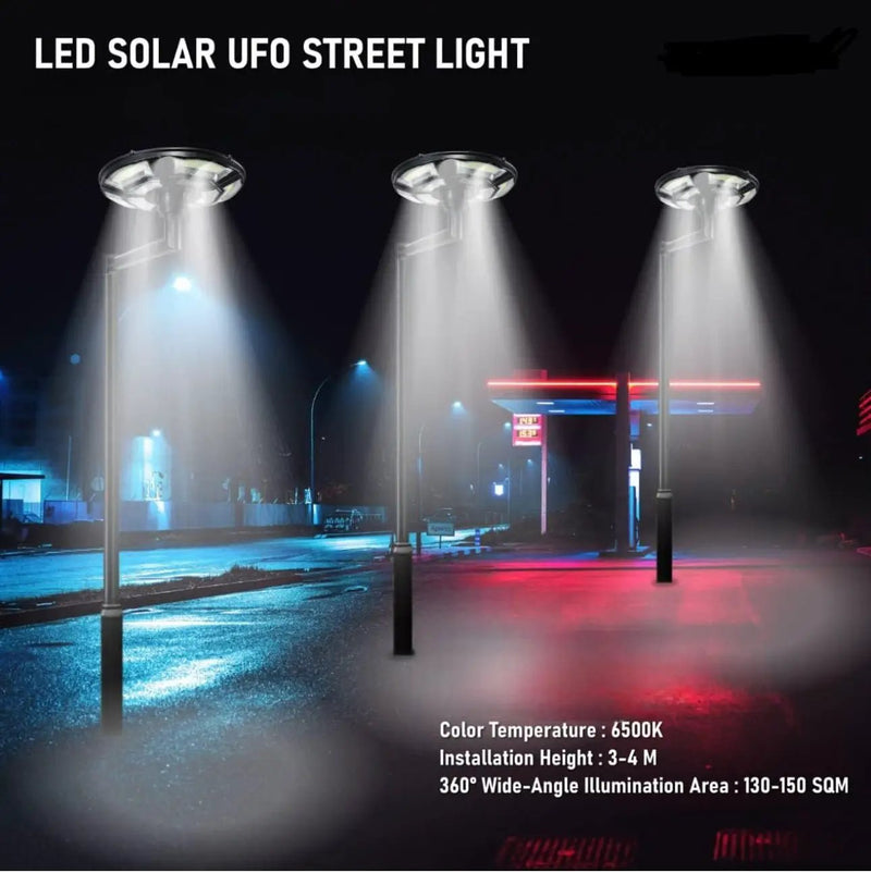 4500W Solar Outdoor Light Round 360° Wide Angle UFO Garden Pole And Wall Street Lights with Remote by Outdoor Solar Outlet