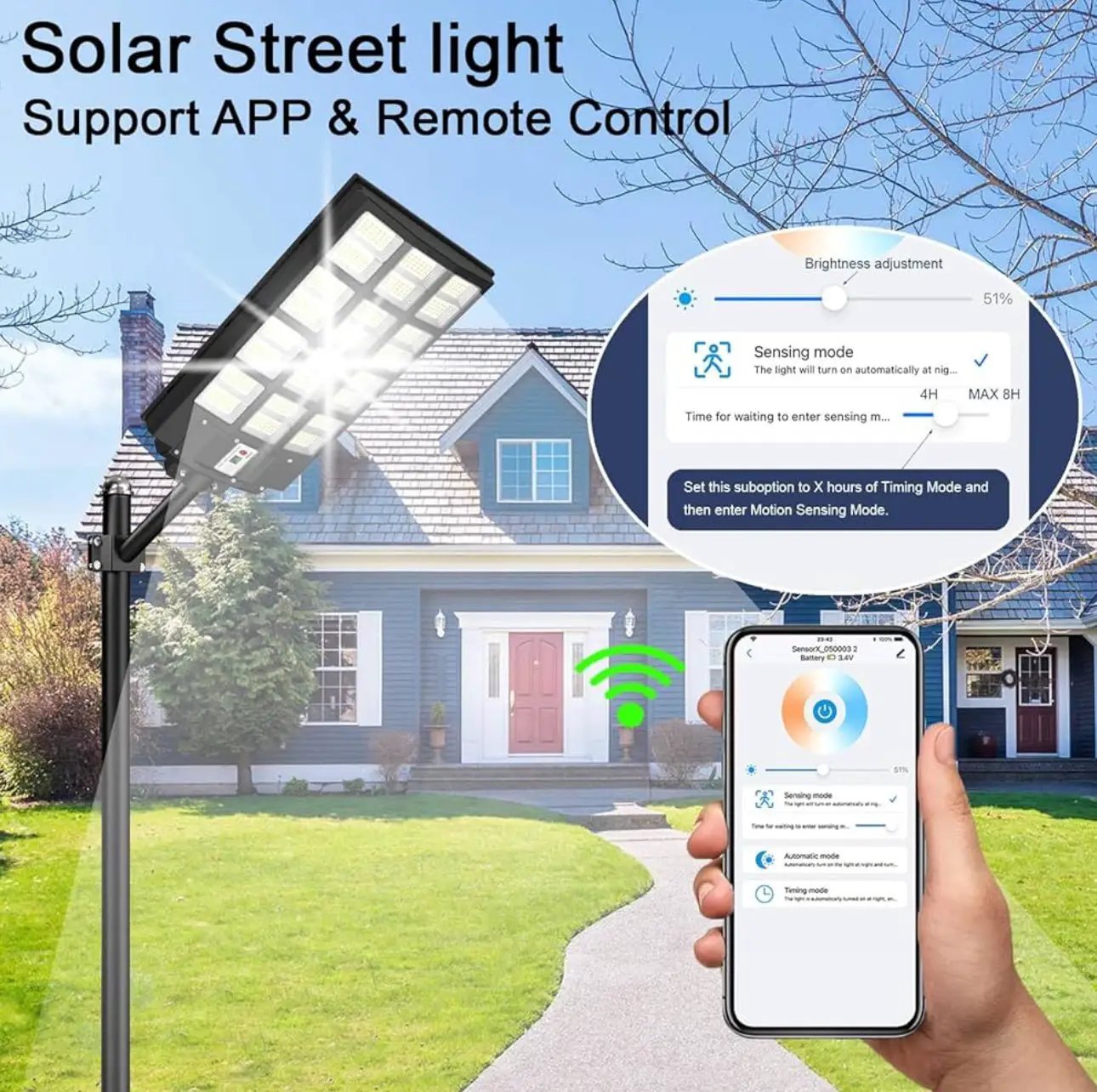 4500W Solar Street Light Outdoor, 250000LM 6500K with Mobile App Remote Control Dusk to Dawn LED Motion Sensor by Outdoor Solar Outlet