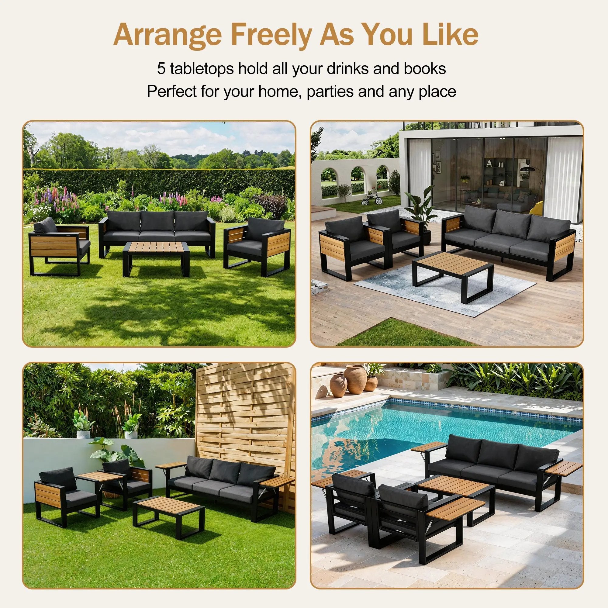 Aluminum Frame Large 4-Piece Outdoor Patio Furniture Set for 5 Person by HouseOfZazla